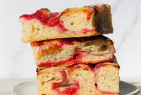 Sweet Focaccia with Strawberry Jam and Cream Cheese Glaze