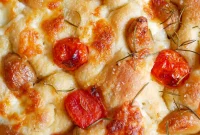 Golden Focaccia with Melted Cheese and Jammy Tomato-Garlic Confit