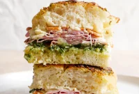 Focaccia with Mortadella, Burrata and Pesto