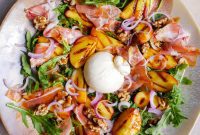 Blushing Peach Salad, Garlic Confit Infused