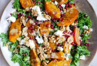 Roasted Pumpkin Salad with Walnut and Kale