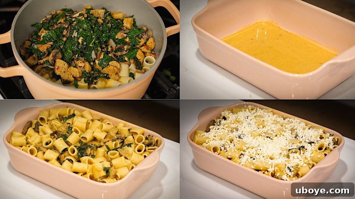 Golden Pumpkin Pasta Casserole 6 A serving of Vegan Pumpkin Pasta Bake on a white plate, garnished with fresh herbs, showcasing its appetizing appearance.
