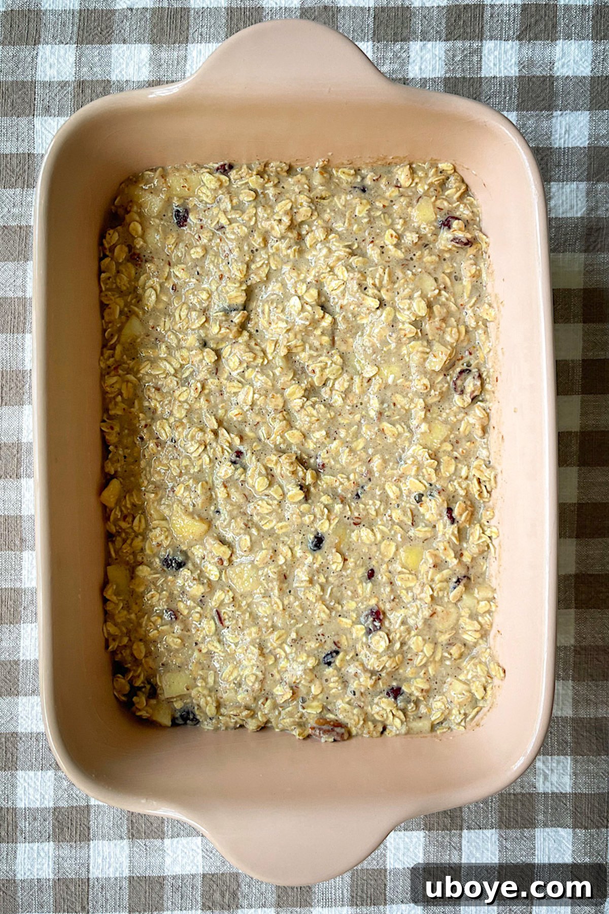 Baked Apple Cinnamon Oats 6 The perfectly mixed baked oatmeal batter, showing its rich texture and flecks of spice, ready for the final additions