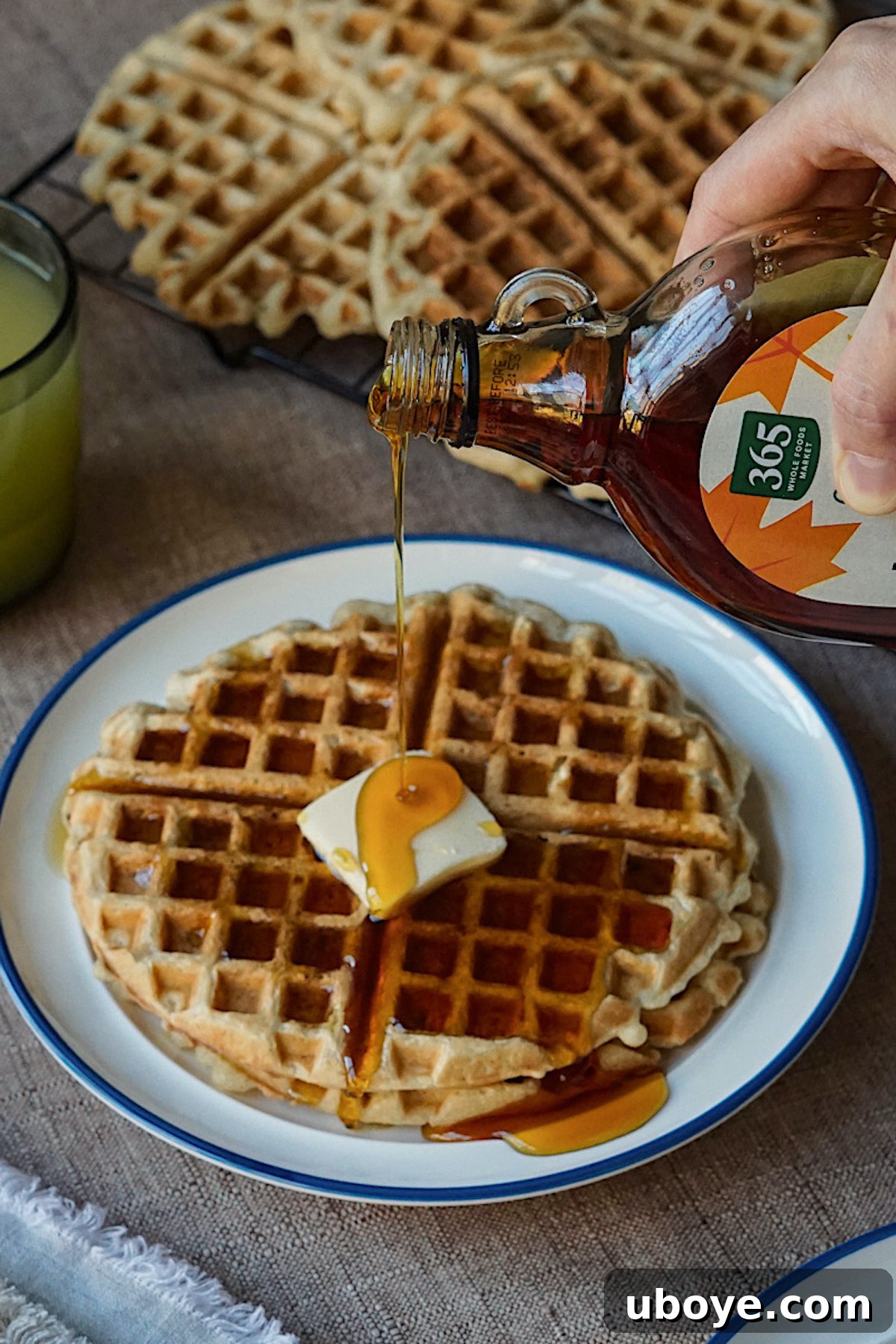 Effortless Plant-Based Waffle Perfection 4 Various vegan waffle ingredients laid out on a kitchen counter