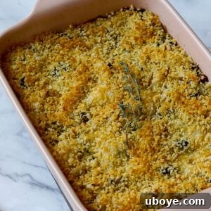 Hearty Plant-Based Broccoli Cheddar Bake 8 Final plated serving of Plant-Based Broccoli Cheddar Casserole