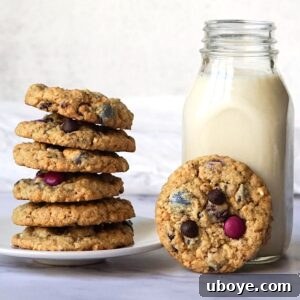 A charming image of a glass of milk beside two vegan kitchen sink cookies, suggesting a perfect pairing.