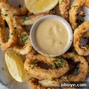 Crispy fried calamari, golden and tender.