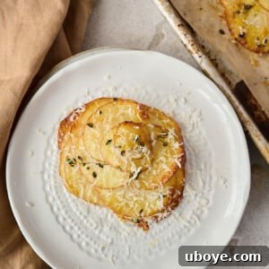 Crispy and elegant potato stack.