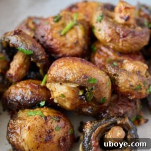 Golden brown and caramelized garlic butter mushrooms.