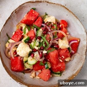 Feta, Watermelon and Cucumber Salad, a refreshing blend of sweet, salty, and crisp flavors