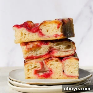 Strawberry Jam Sweet Focaccia with Cream Cheese Glaze, a sweet twist on no-knead focaccia