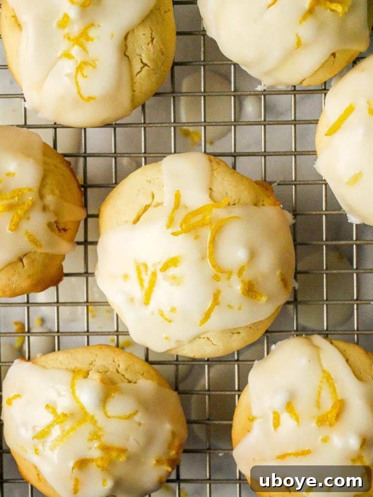 Beautifully arranged lemon olive oil cookies with lemon drizzle