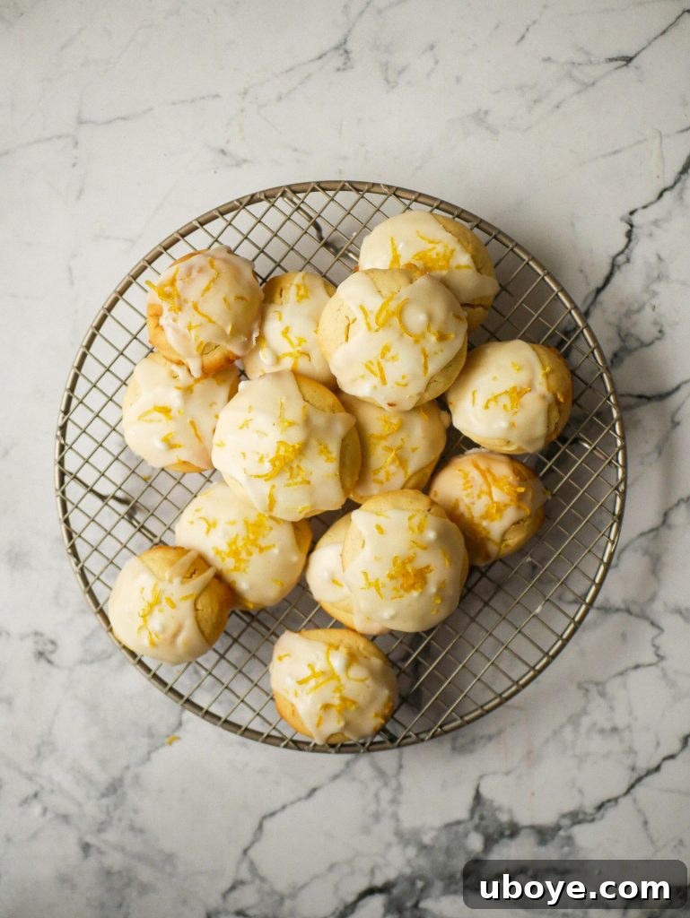 Another view of lemon olive oil cookies with lemon drizzle