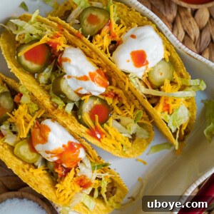 Vegan lentil beef and pickle tacos being served at dinner, a complete and delicious meal