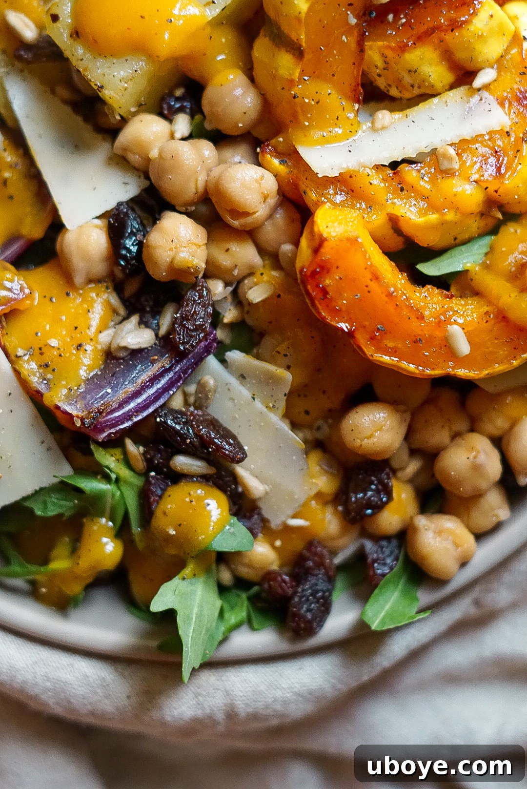 Close-up of the Autumn Harvest Bowl, showing roasted squash and potatoes