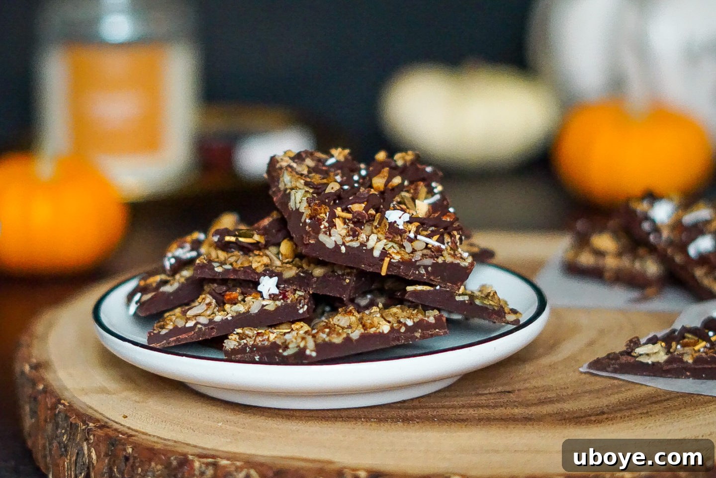 Spiced Harvest Granola Snaps 3 Close-up of Homemade Dark Chocolate Pumpkin Spice Granola Bark