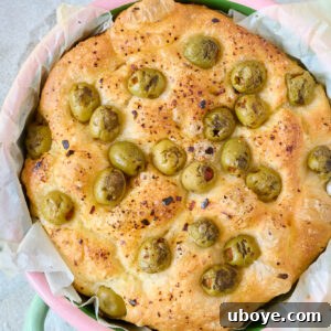 Green Olive No-Knead Focaccia