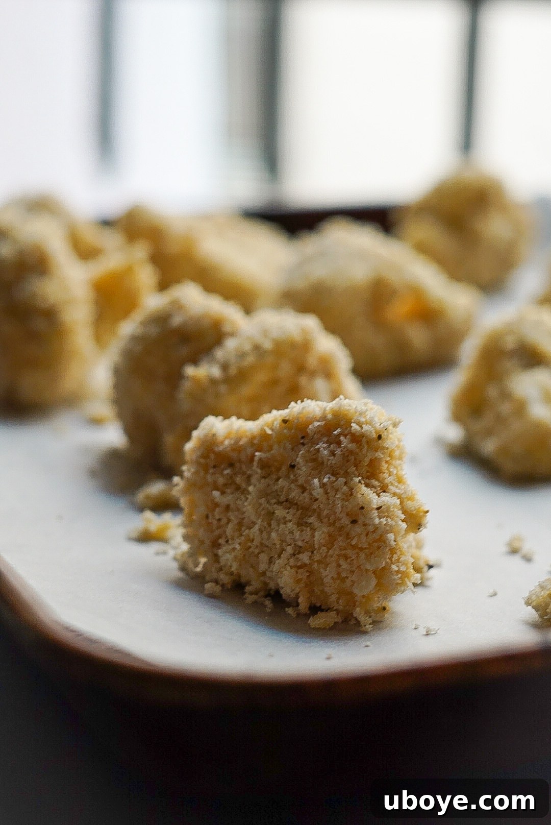 Cauliflower florets being dipped in batter