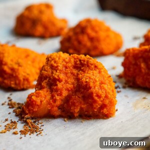 Close-up of crispy vegan buffalo cauliflower wings