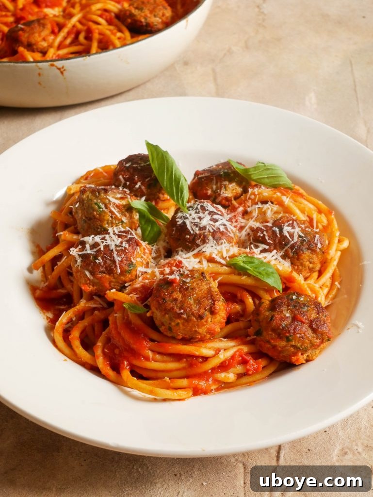 Spaghetti and Meatballs served in a bowl