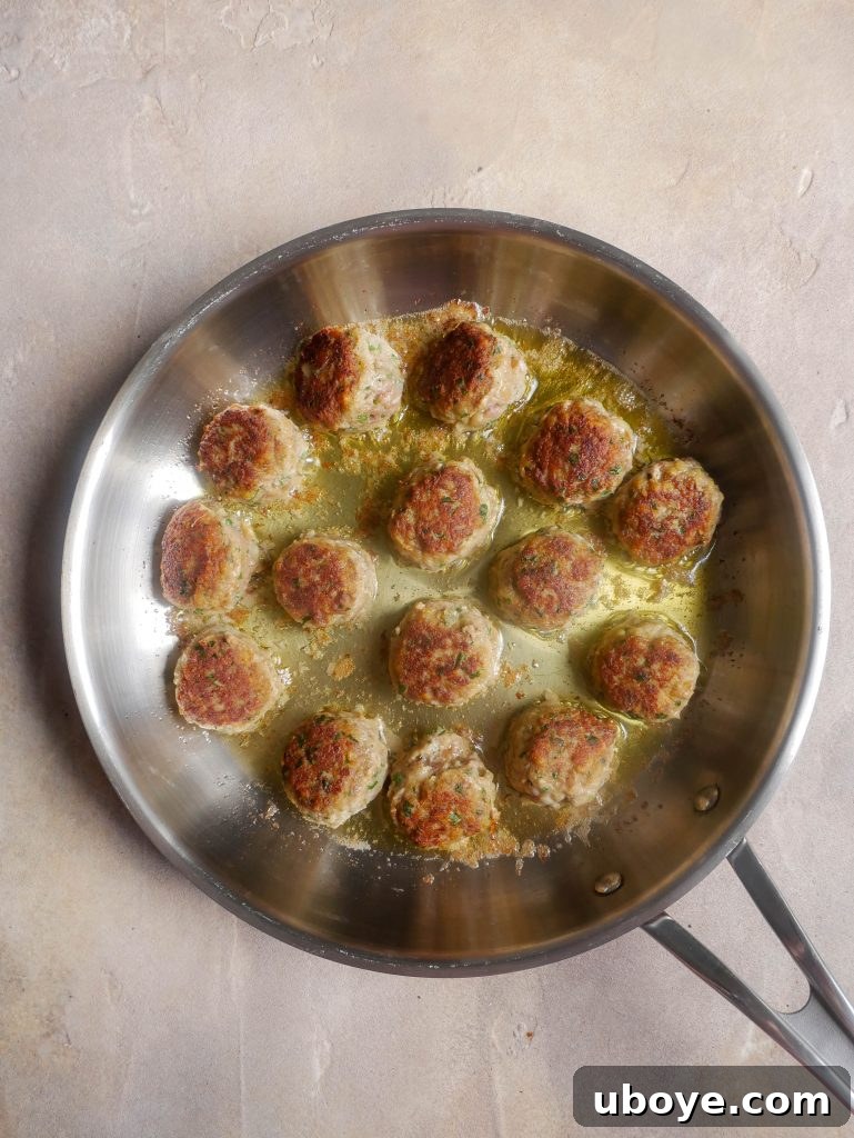 Meatballs simmering in rich tomato sauce
