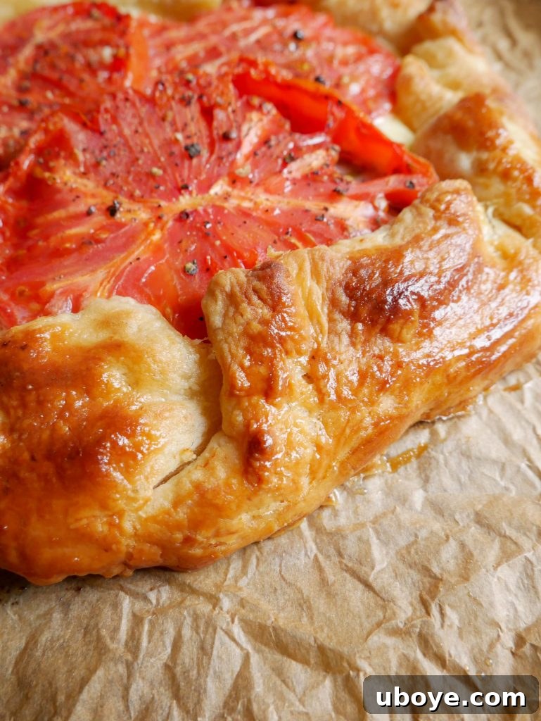 Rustic Tomato, Mozzarella & Basil Galette cooling on a wire rack