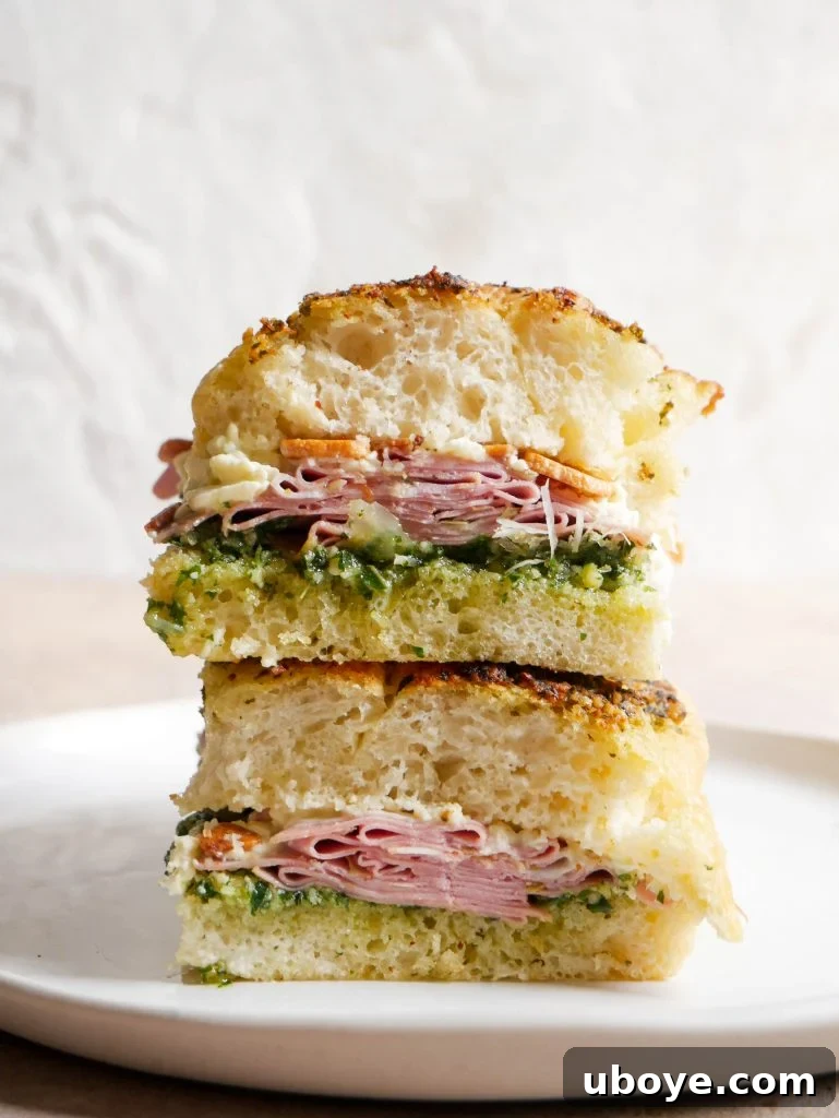 Focaccia with Mortadella, Burrata and Pesto 2 Mortadella and Burrata Pesto Focaccia Sandwich