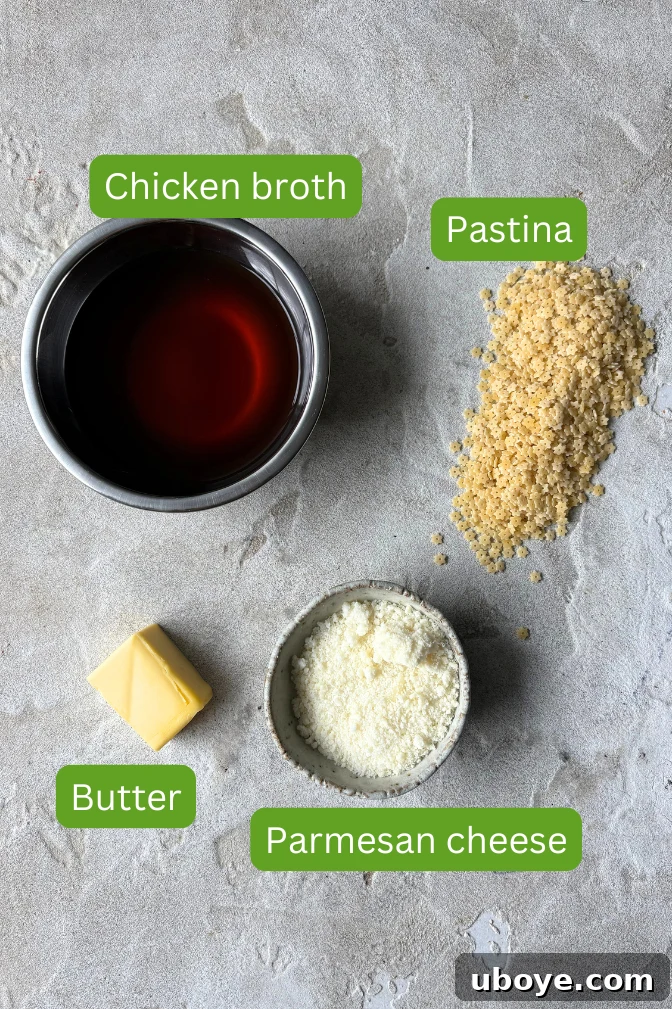 An array of fresh ingredients for homemade chicken broth and pastina.