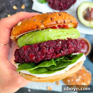 Beet and walnut veggie burger on a hamburger bun