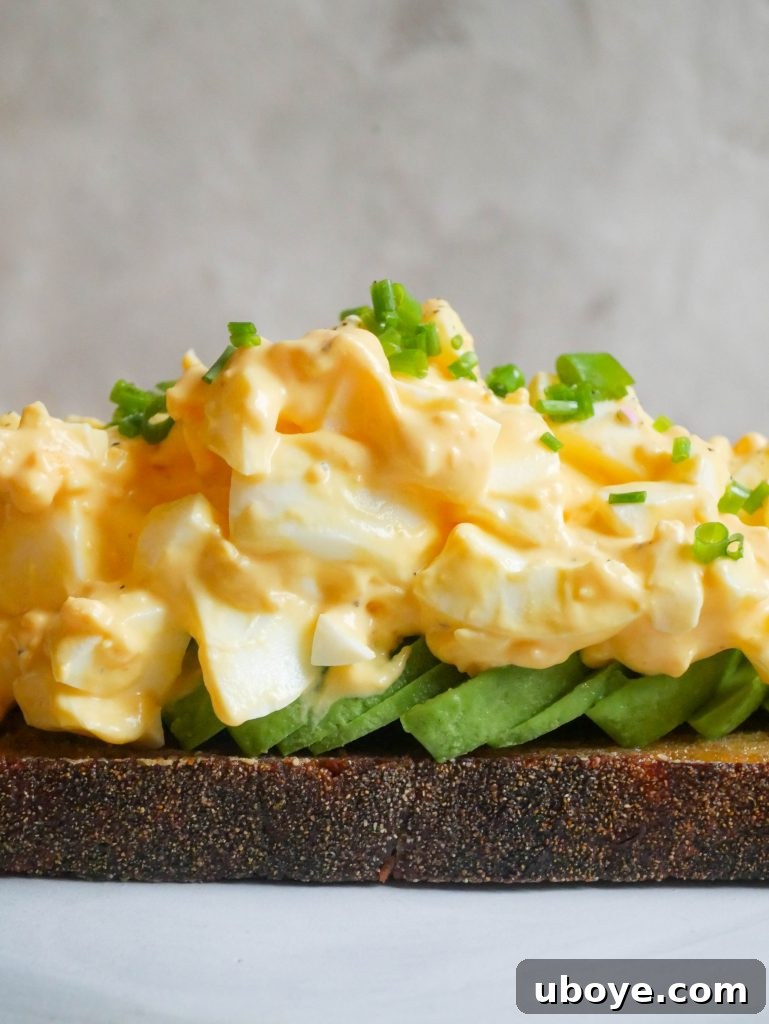 Velvety Avocado Egg Salad 2 Egg Salad on toast with avocado
