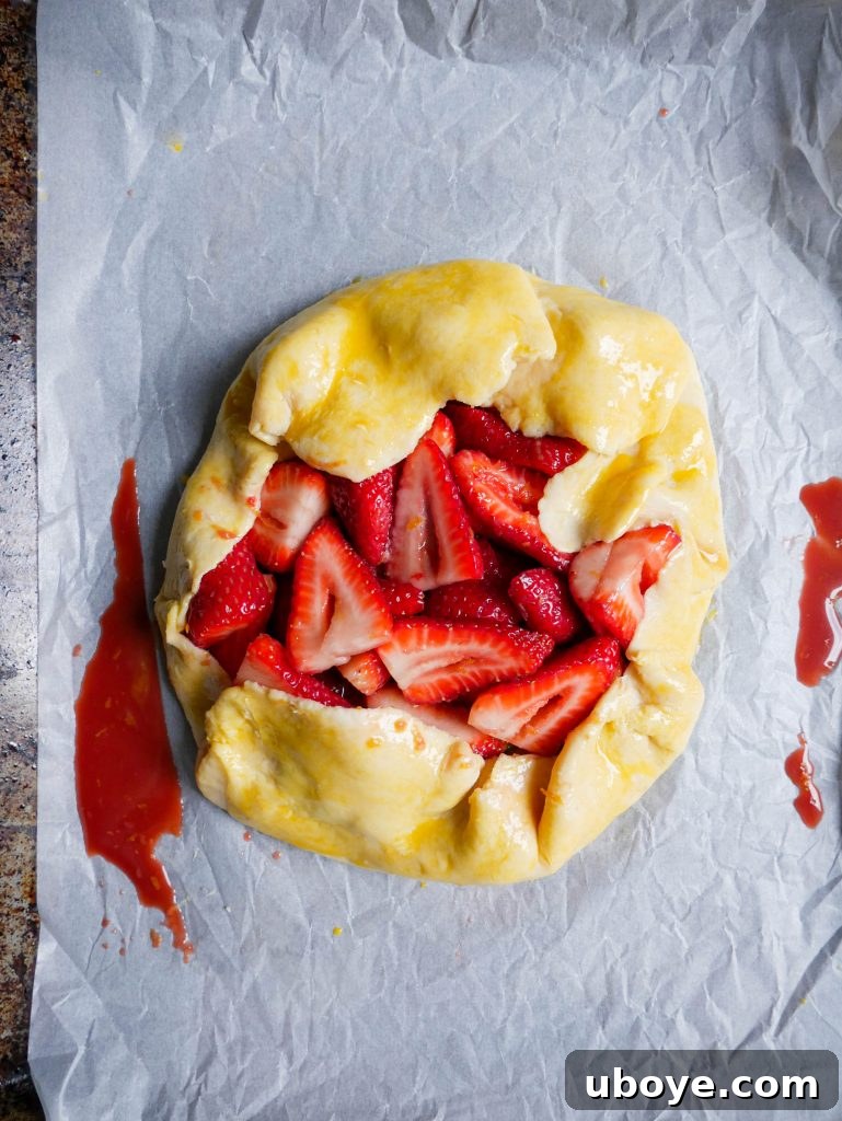 Another perspective of the strawberry galette, showing the rustic edge