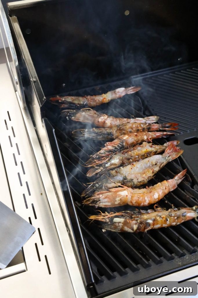 Garlic confit butter BBQ prawns ready for grilling