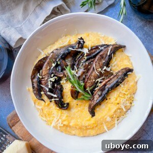 how to cook polenta, finished dish with mushrooms