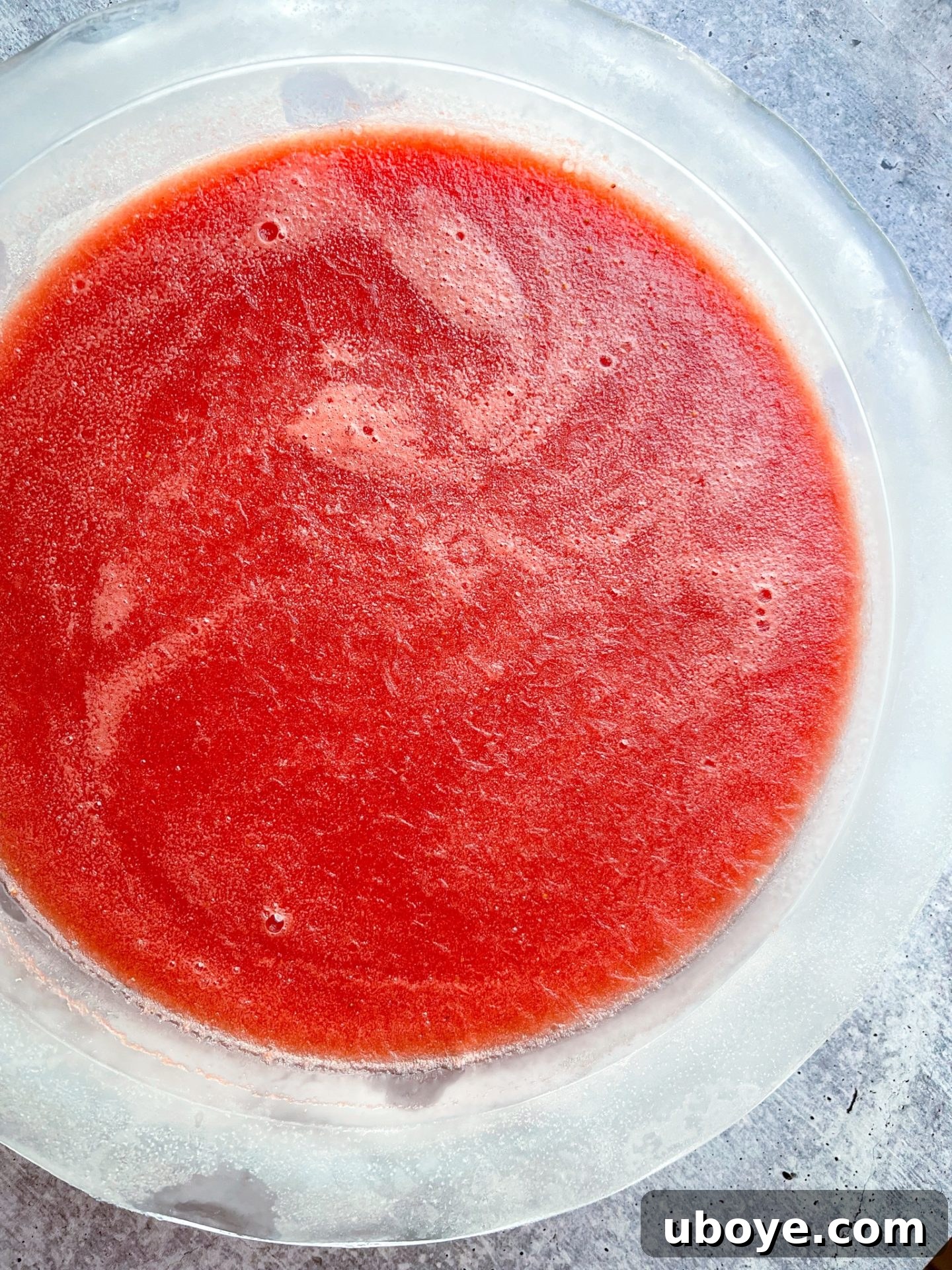 Frozen watermelon rosé granita ready for scraping