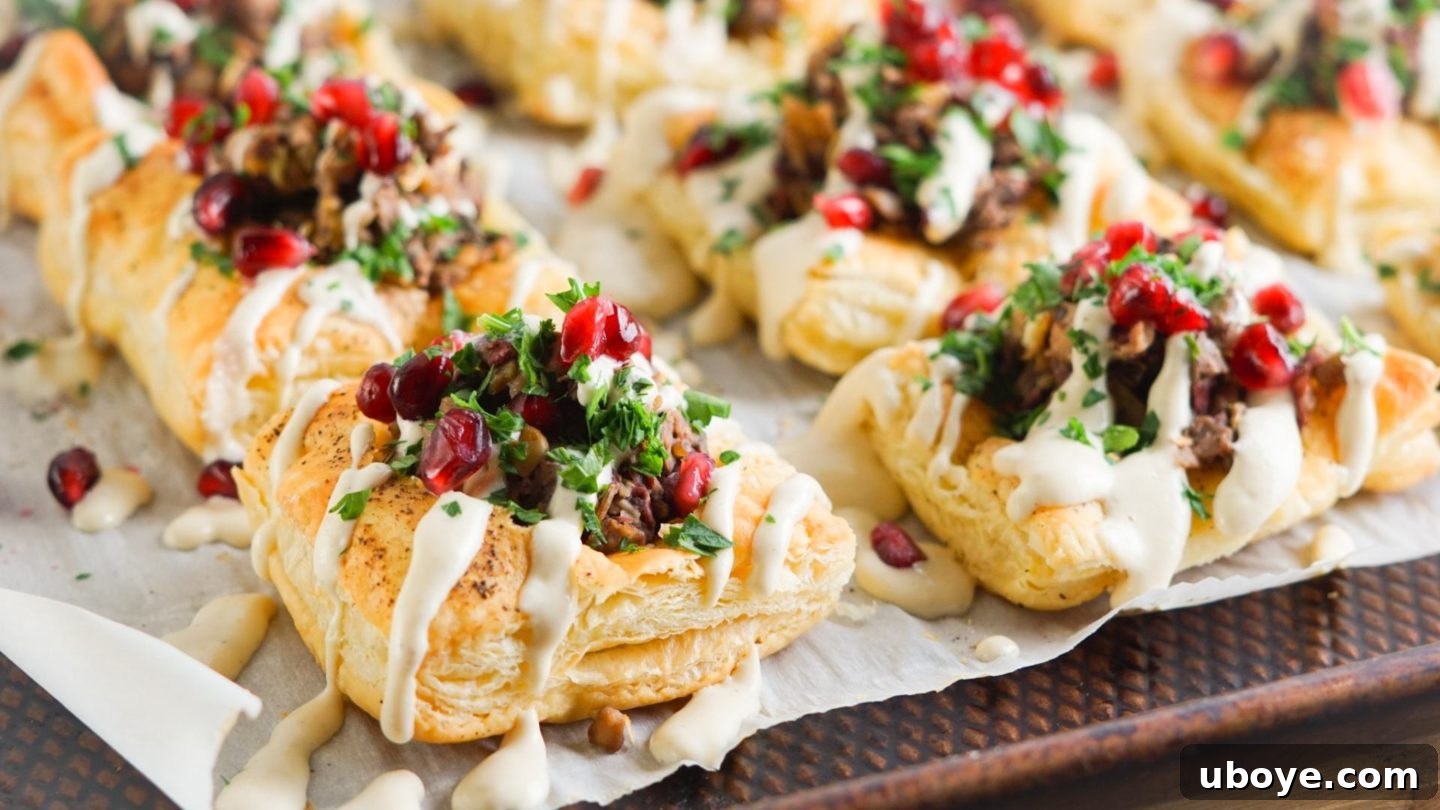 Delicious Savory Vegan Puff Pastry Tarts with mushroom-walnut filling, perfect for appetizers