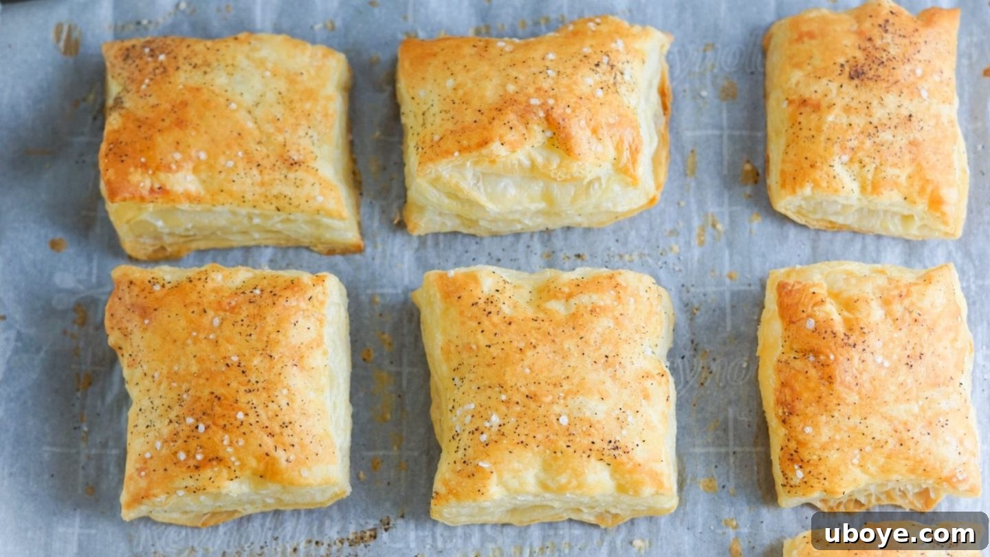 Instructions on how to use store-bought frozen puff pastry dough for appetizers