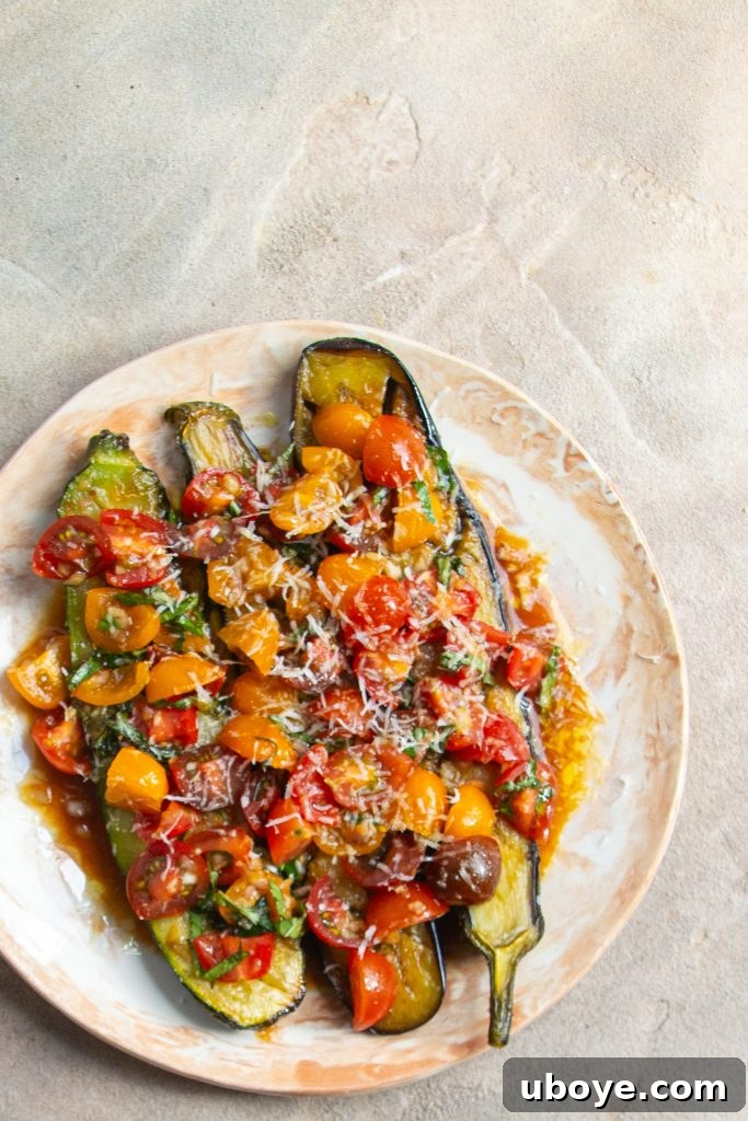 Fire-Kissed Vegetable Bruschetta 3 Close-up of freshly grilled eggplant and zucchini slices, glistening with oil