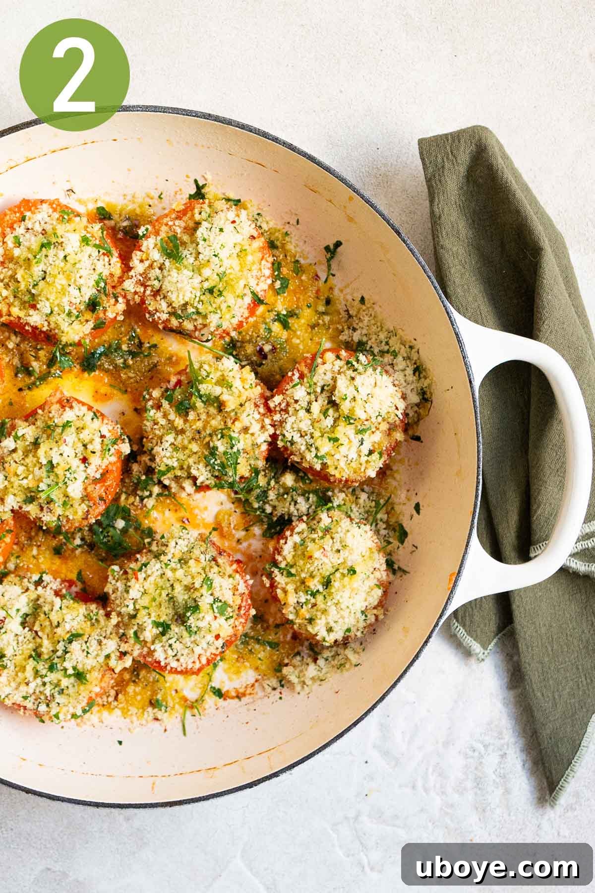 Sun-Kissed Roasted Tomatoes with Garlic-Herb Crumble 5 stuffing the tomatoes with the breadcrumb mixture.