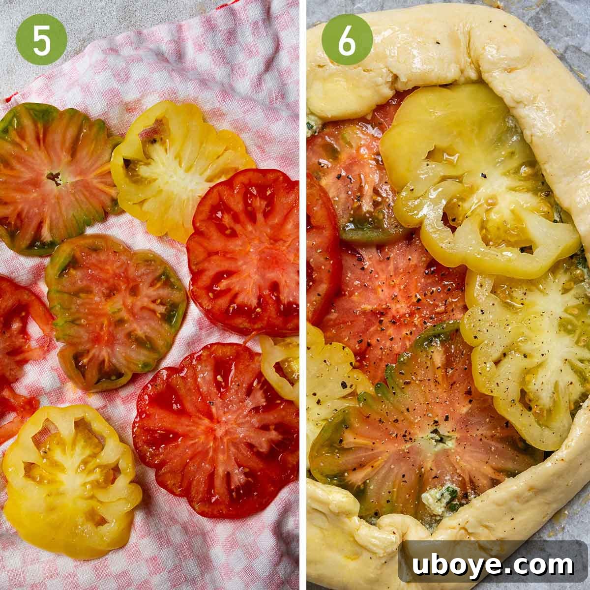 patting dry the tomatoes and making them into a tart.