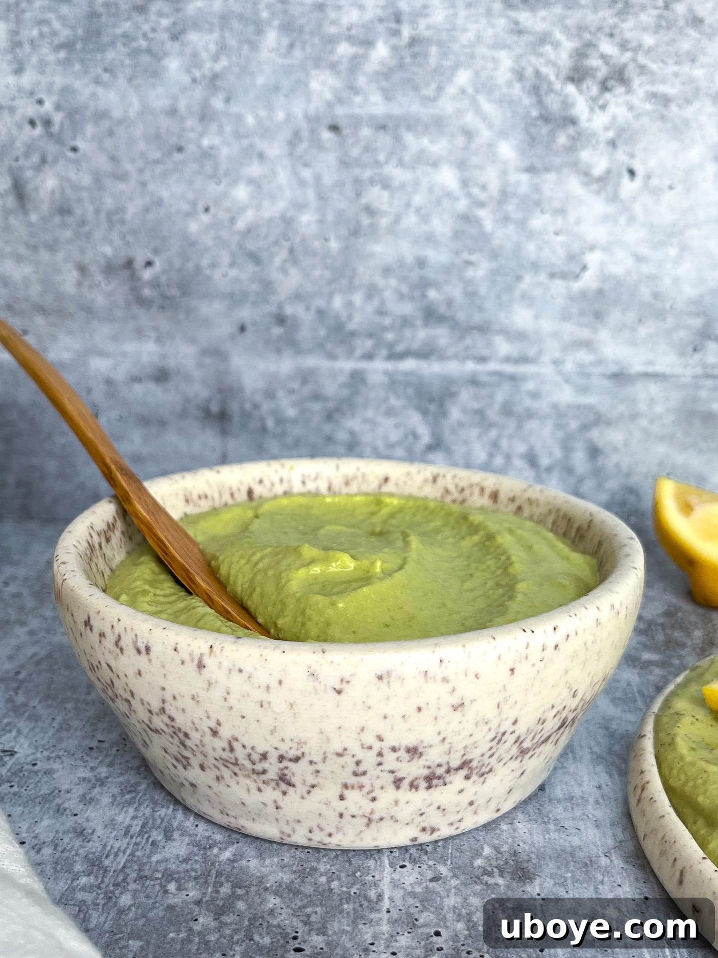 Bright Lemon Lima Hummus 5 A beautiful shot of creamy green homemade hummus served in an elegant cream-colored bowl, ready to be enjoyed as a healthy and flavorful dip.