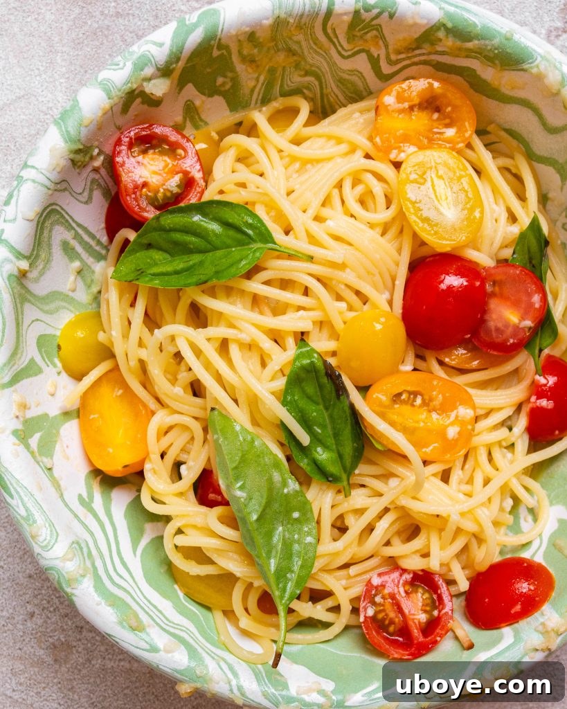 Simple Summer Tomato Pasta 3 Close-up of fresh ingredients for no-cook pasta