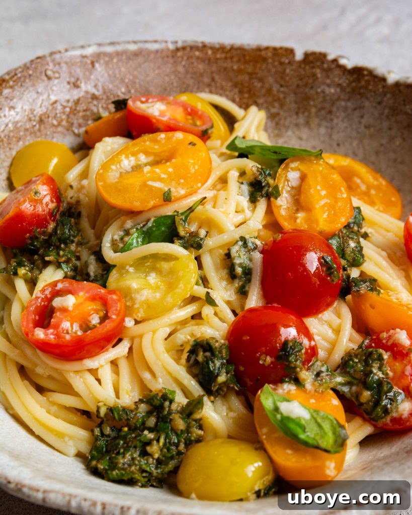 Simple Summer Tomato Pasta 4 Marinated cherry tomatoes and olive oil for pasta sauce