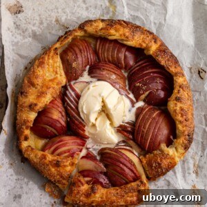 Close-up of a freshly baked Apple Cinnamon Galette with Cheesy Pastry