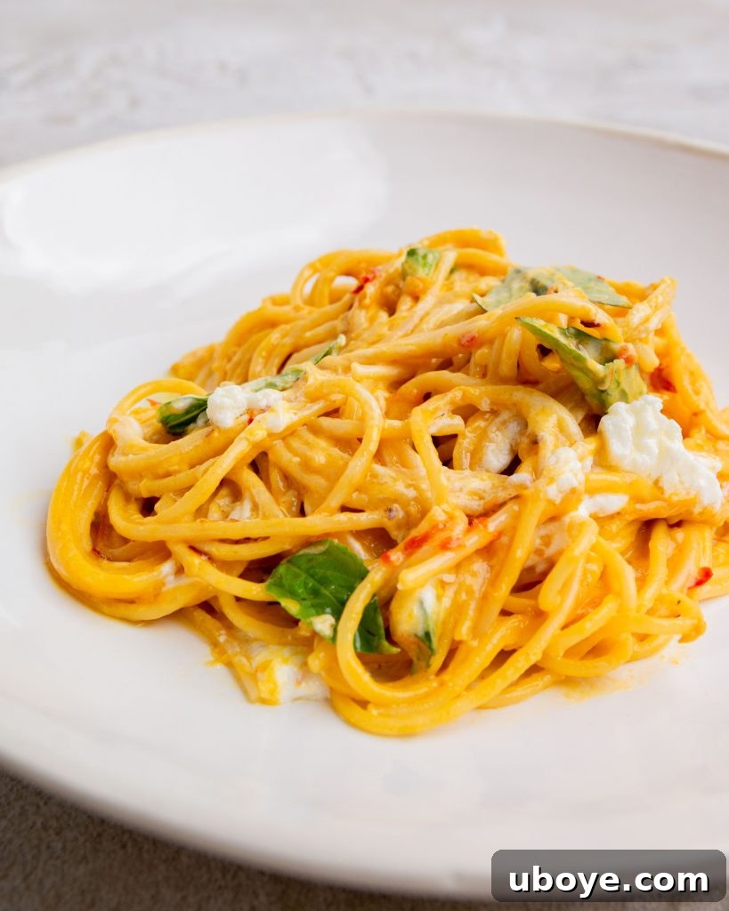 Roasted tomato and goats cheese pasta with fresh basil