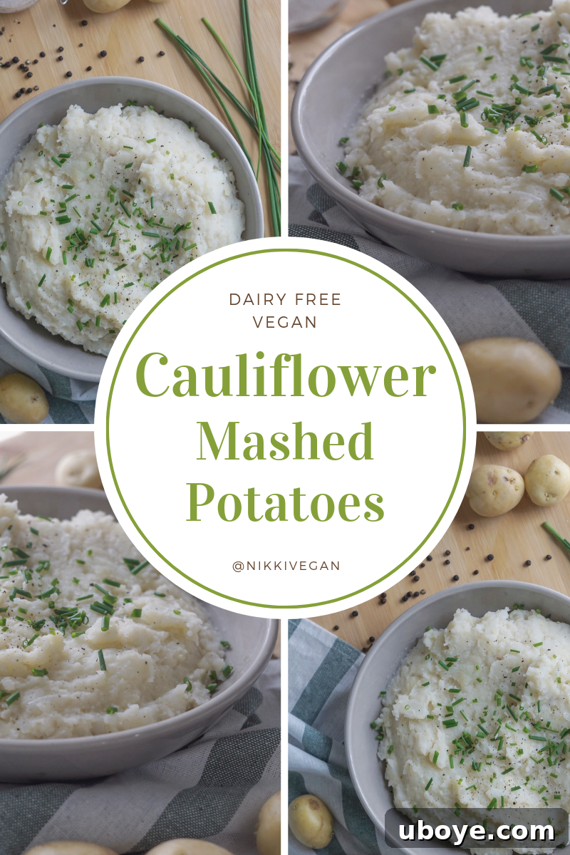 A beautifully styled serving of creamy cauliflower mashed potatoes topped with fresh chives in a bowl, ready to be enjoyed.