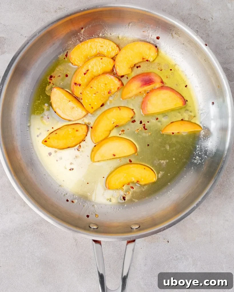 Freshly sliced peaches ready for grilling