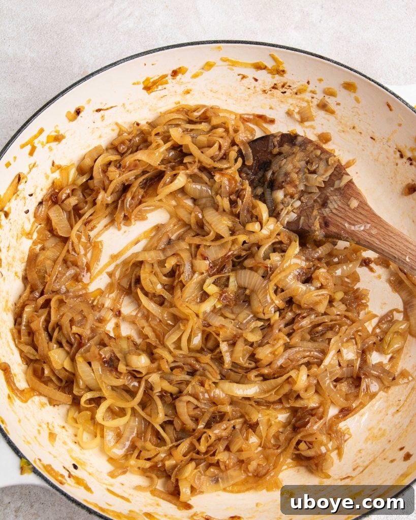 Golden Caramelized Onion Sheet Pan Pizza 6 Perfectly caramelized onions ready for the pizza