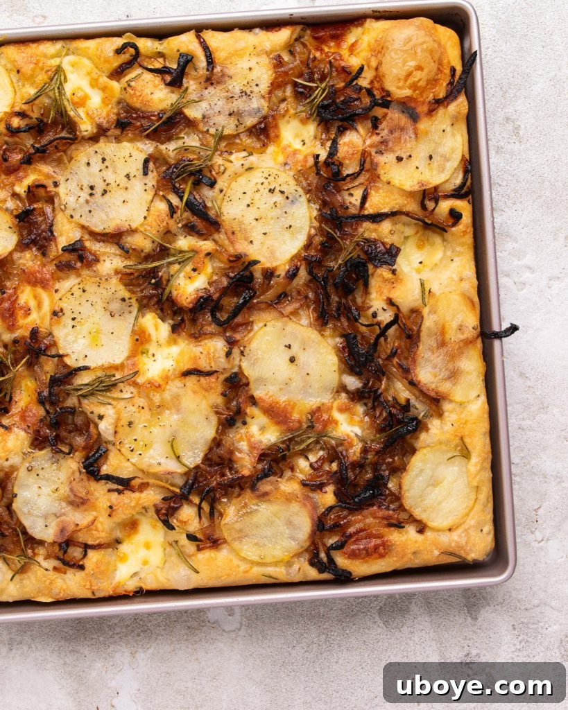Golden Caramelized Onion Sheet Pan Pizza 9 Crispy golden edges of a baked sheet pan pizza