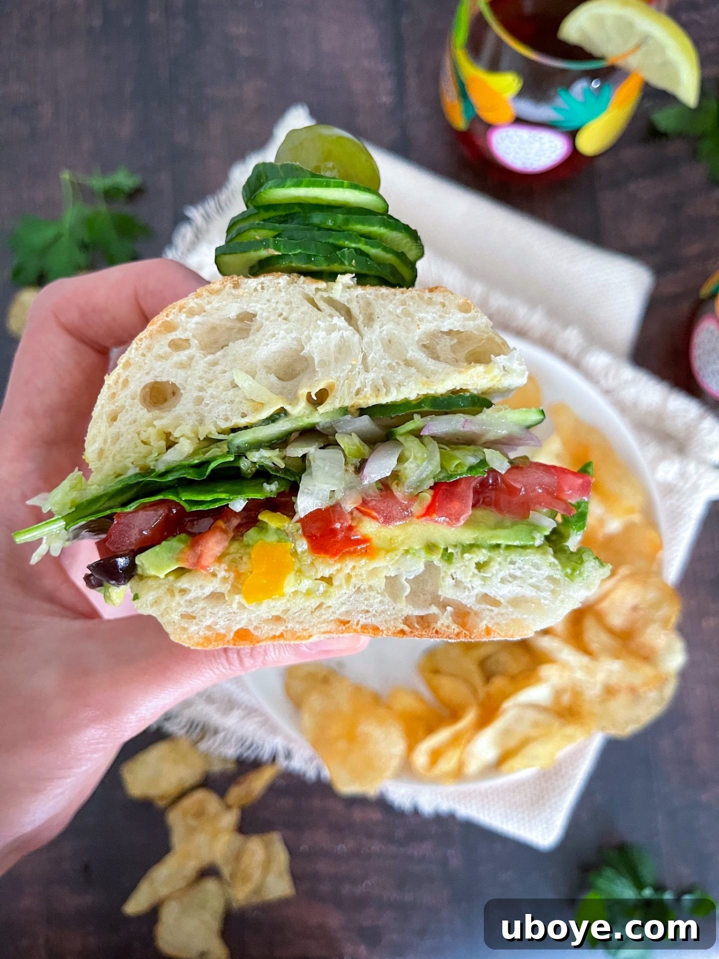 60-Second Champagne Vinaigrette 3 Delicious veggie sub sandwich drizzled with Champagne Vinaigrette on a rustic wooden board