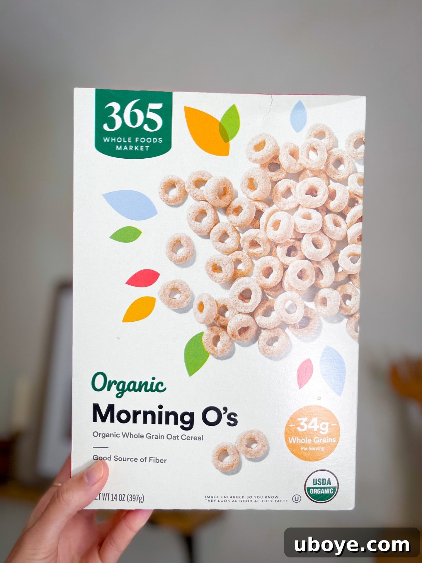 Bee-Free Honey Nut Cereal Bars 4 A box of vegan-friendly O-shaped cereal, suitable for making healthy no-bake bars.